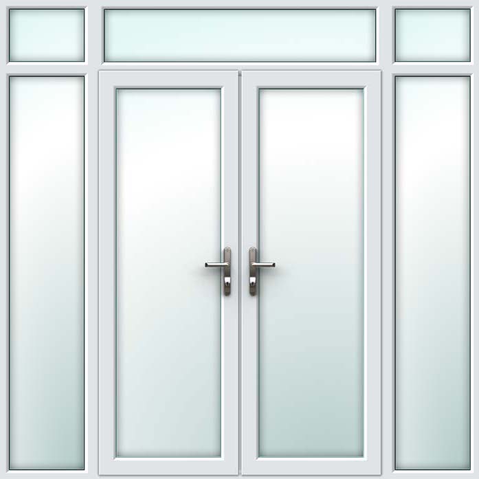 White UPVC French Doors with Side Panels and Top Light