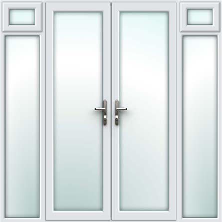 White UPVC French Doors with Side Sash Panels
