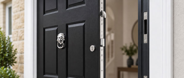 Multi-point locking system fitted to a composite front door