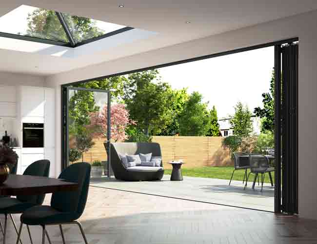 opening outwards aluminium grey bifold doors