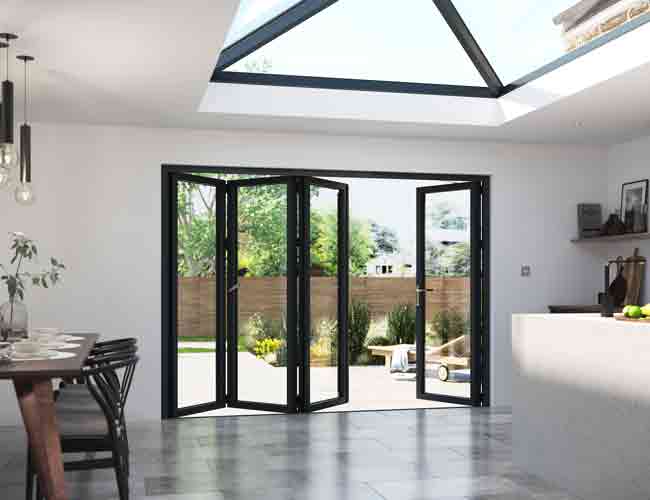 4 section aluminium bifold doors in grey
