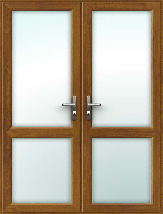 Oak UPVC French Doors with Mid Rails