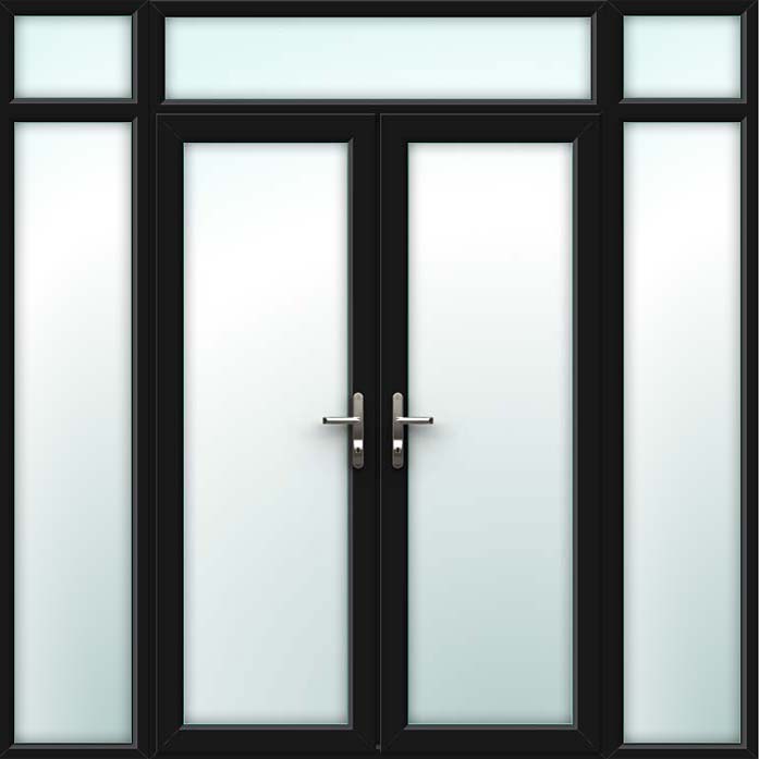Black UPVC French Doors with Side Panels and Top Light