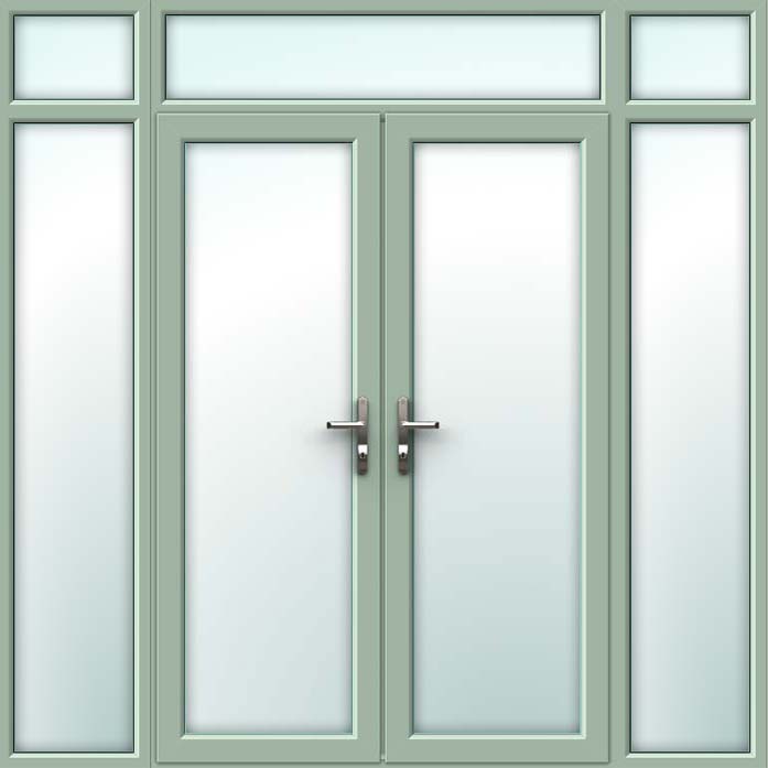 Chartwell Green UPVC French Doors with Side Panels and Top Light