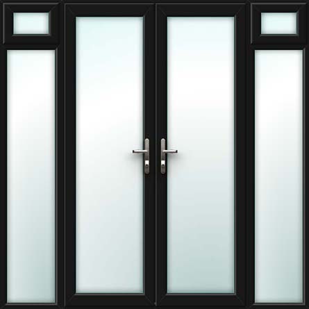 black upvc french doors with opening side sash panels