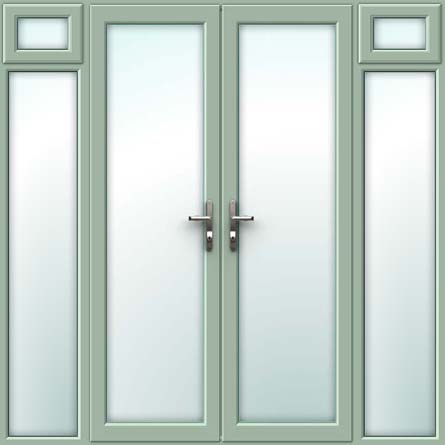 Chartwell Green UPVC French Doors with Side Sash Panels