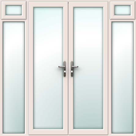 Cream UPVC French Doors with Side Sash Panels