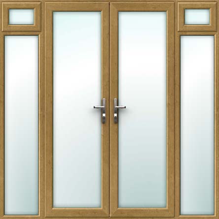 Irish Oak UPVC French Doors with Side Sash Panels